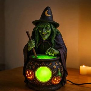 Figurine de Sorcière Verte au Chaudron Lumineux
