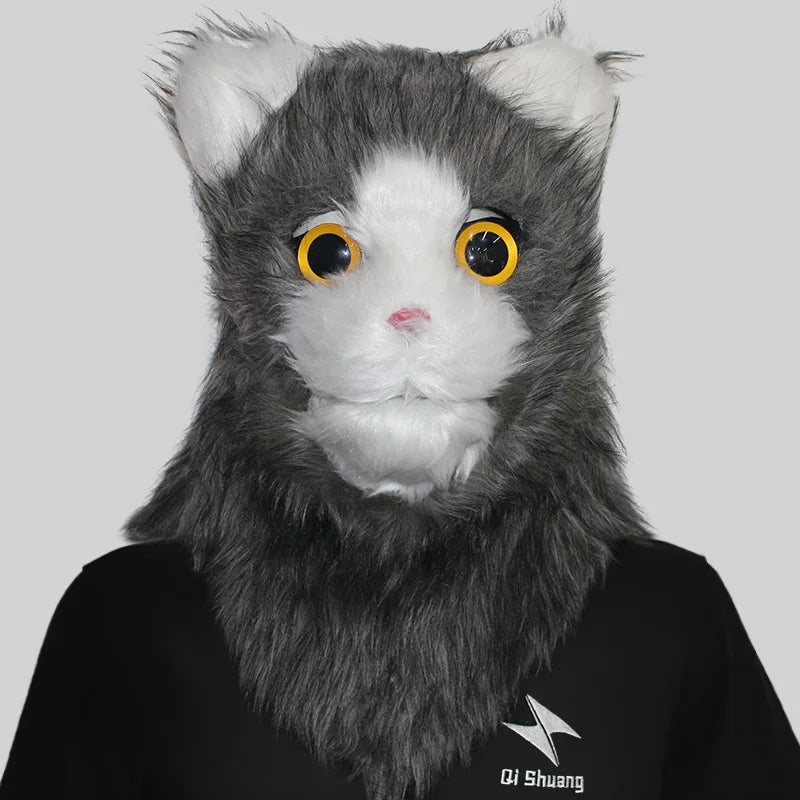Masque de Chat en Fausse Fourrure Orange et Blanc – Image 8
