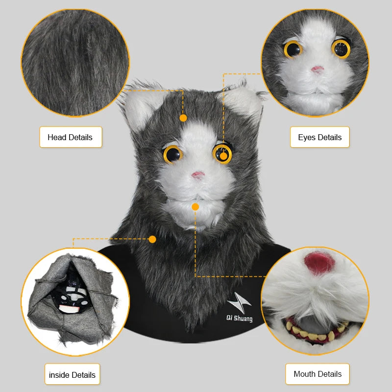 Masque de Chat en Fausse Fourrure Orange et Blanc – Image 2