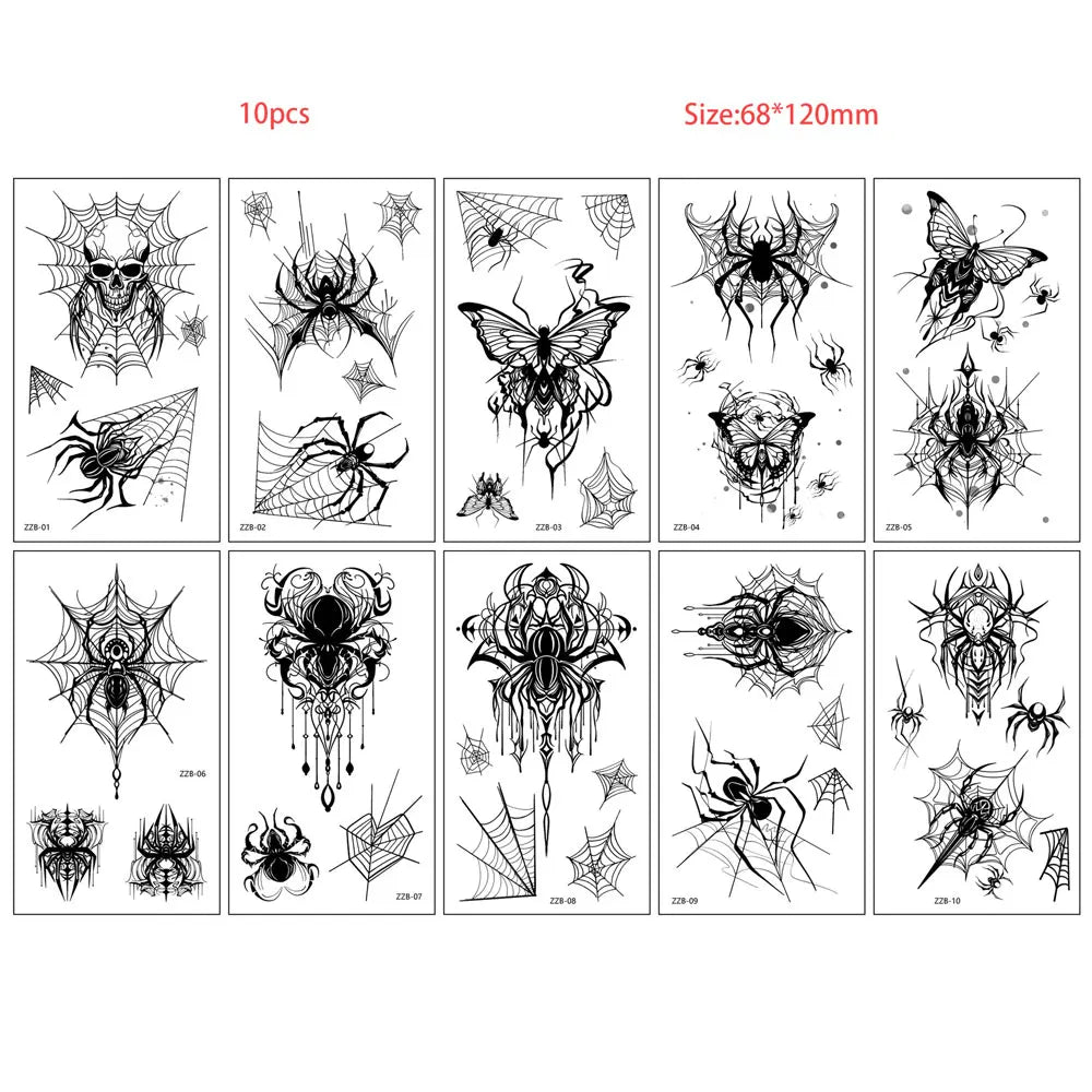 Tatouages Éphémères Araignées Noires et Toiles Effrayantes – Image 7