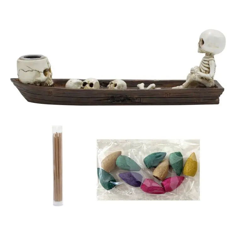 Porte-Encens en Résine Squelette Pêcheur de Crânes – Image 7