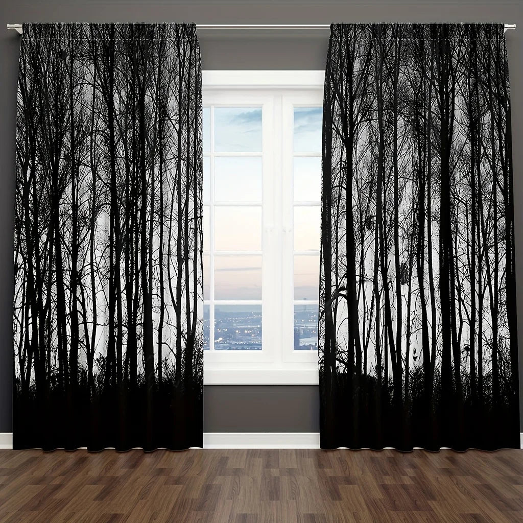 Rideaux Graphiques à Silhouette d'Arbres Noirs – Image 4