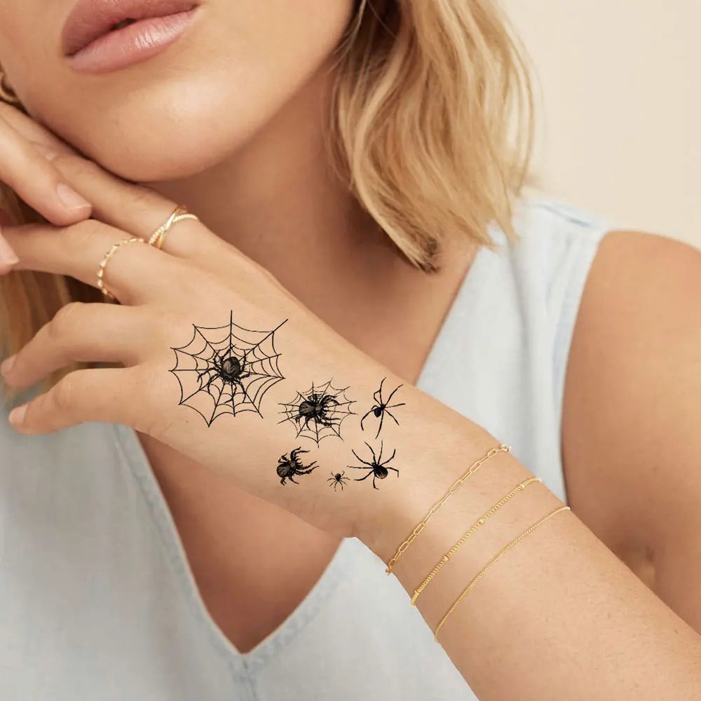 Tatouages Éphémères Araignées Noires et Toiles Effrayantes – Image 2