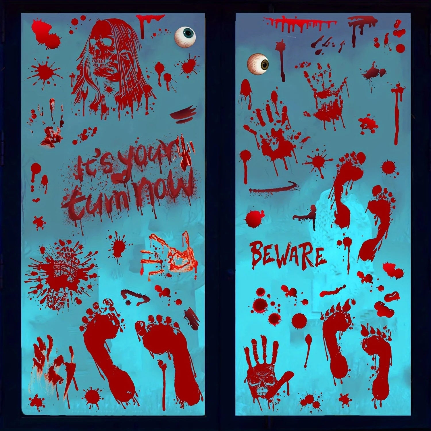 Décoration d'Halloween Sanglante avec Zombie et Empreintes – Image 2