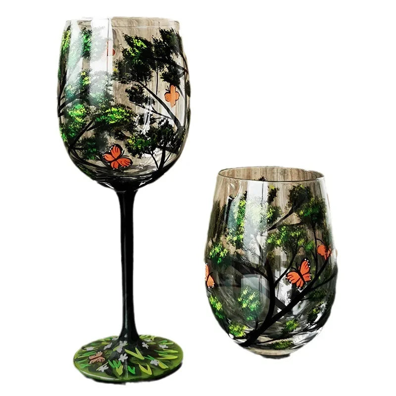 Verre à Vin Peint à la Main Motifs Arbres Saisons – Image 5