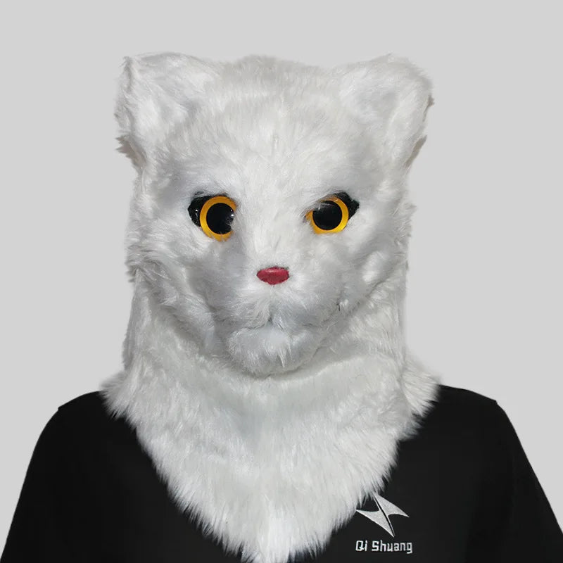 Masque de Chat en Fausse Fourrure Orange et Blanc – Image 3