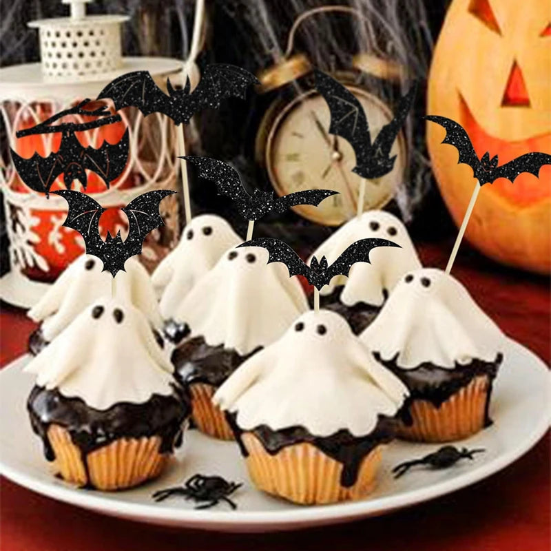 Piques à Gâteau Chauves-Souris Noires Pailletées – Image 5