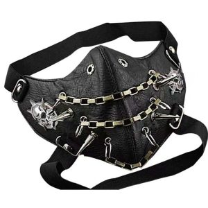 Masque Goth en Faux Cuir Noir à Pics et Crânes