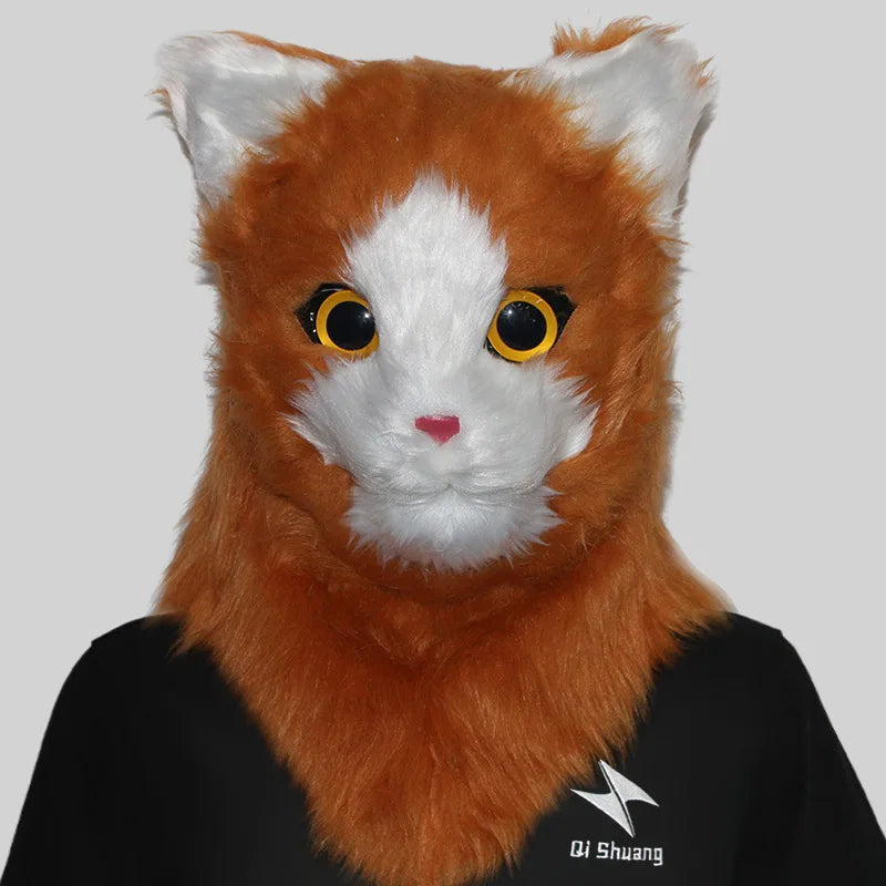 Masque de Chat en Fausse Fourrure Orange et Blanc – Image 9