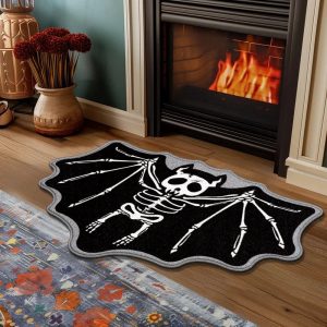 Tapis d'Intérieur Chauve-Souris Squelette Noir