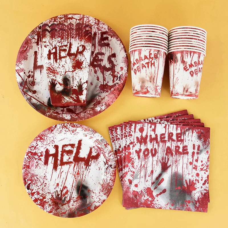 Set de Vaisselle Horreur "Help" Effet Sanglant – Image 5