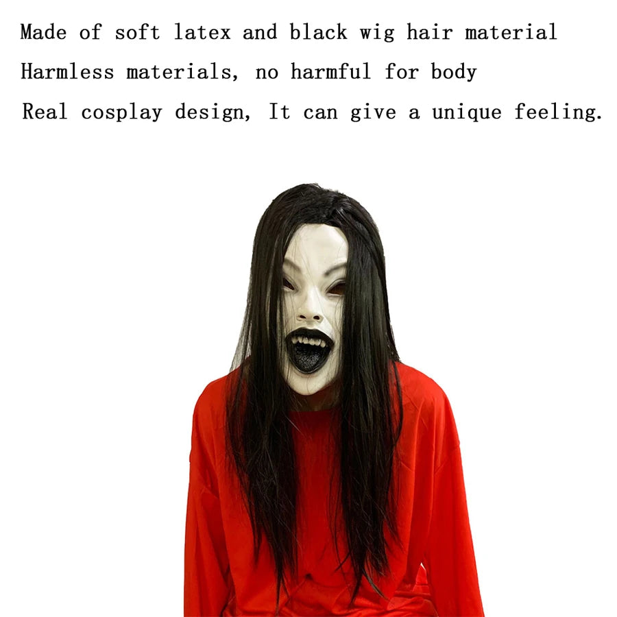 Masque d'Horreur Fantôme aux Cheveux Noirs Longs – Image 2