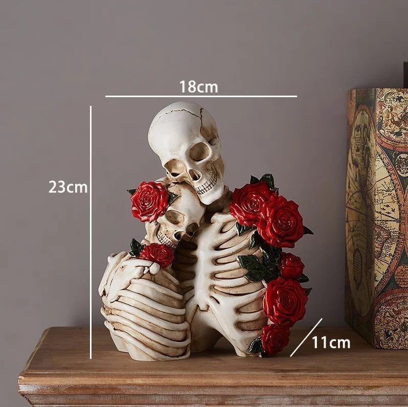 Statuette de Squelettes Amoureux Ornée de Roses Rouges – Image 9