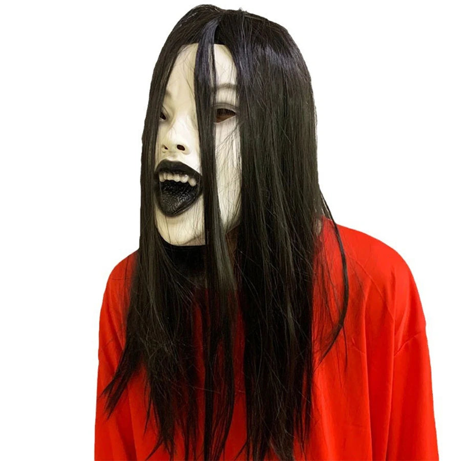 Masque d'Horreur Fantôme aux Cheveux Noirs Longs – Image 4
