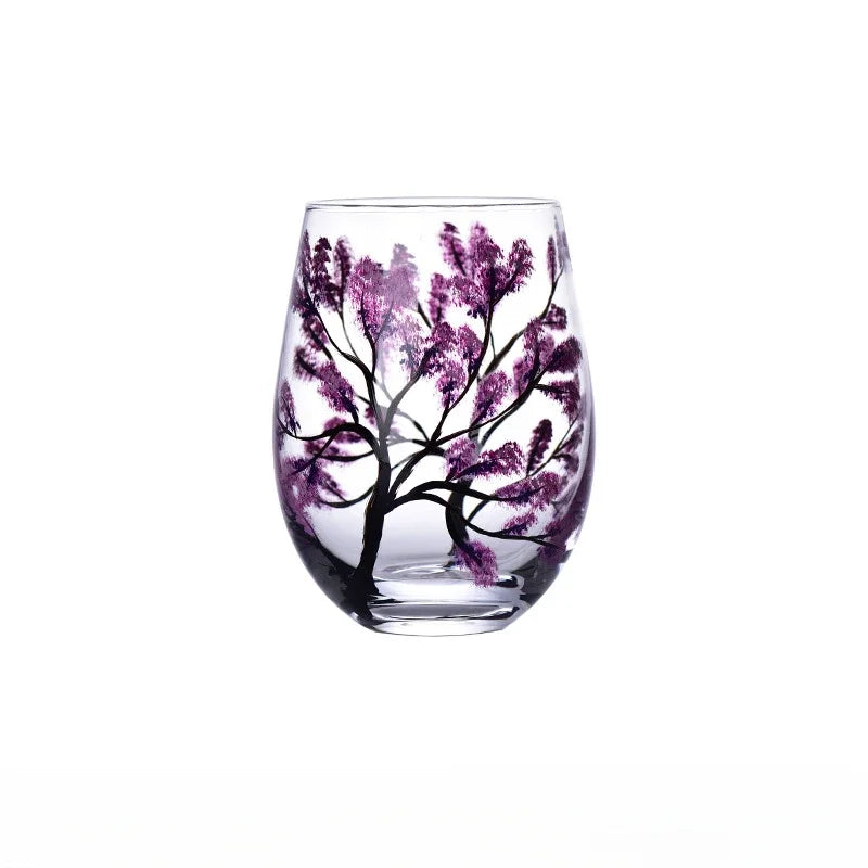 Verre à Vin Peint à la Main Motifs Arbres Saisons – Image 11