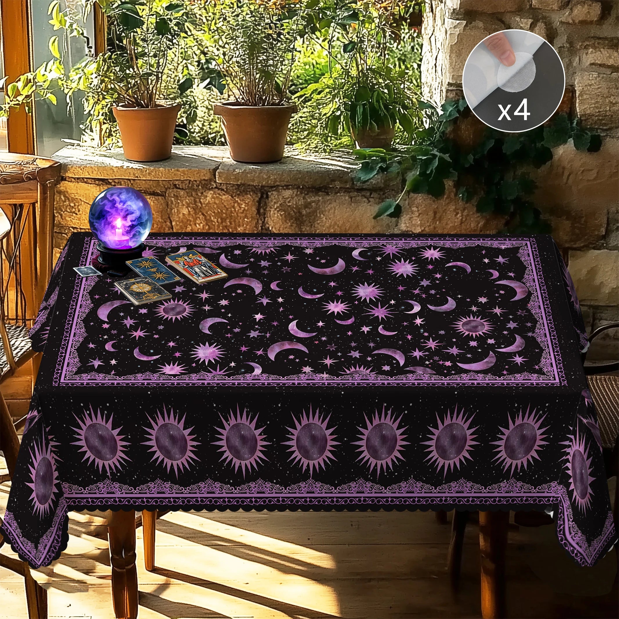 Nappe Ronde Noire Céleste à Bordure Ornée Violette – Image 3