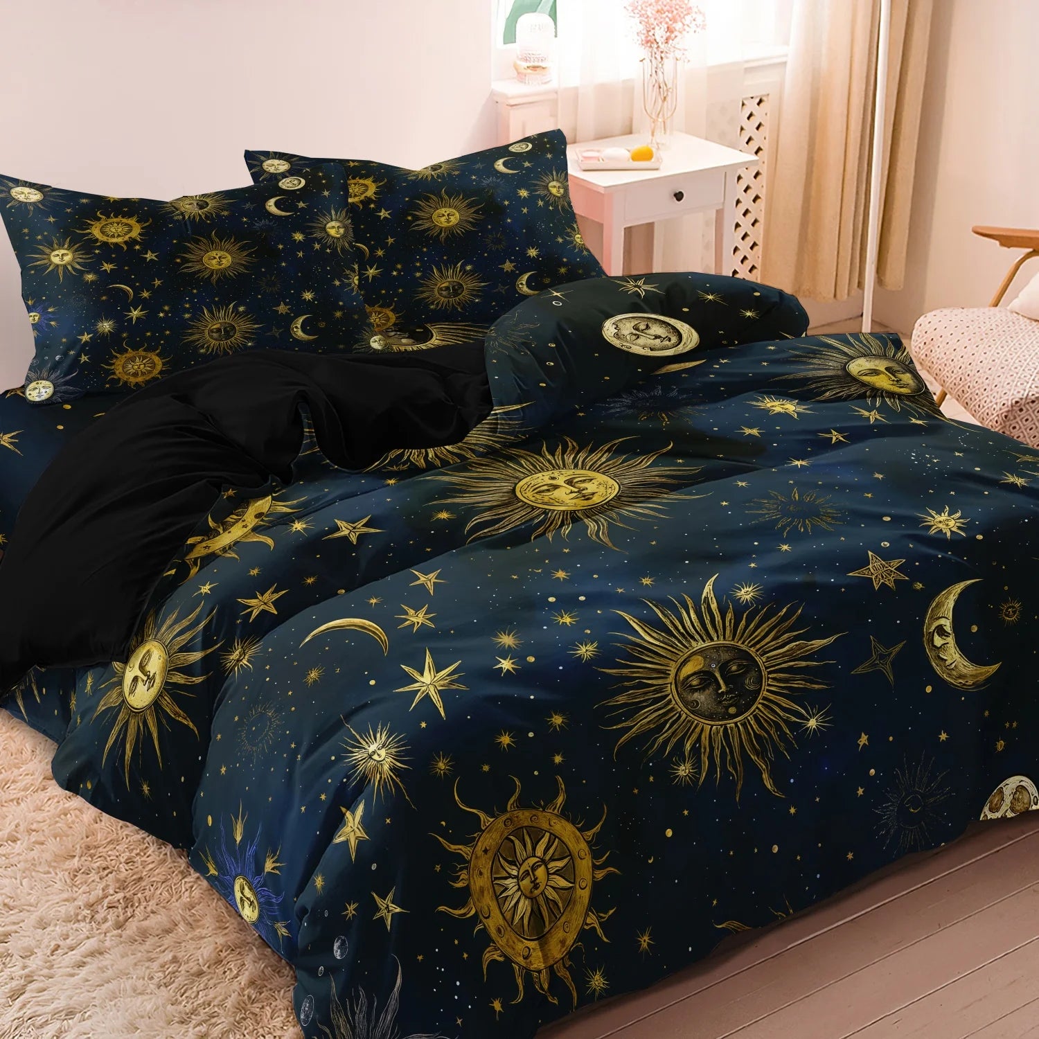 Housse de Couette Céleste Soleil et Lune Bleu Nuit