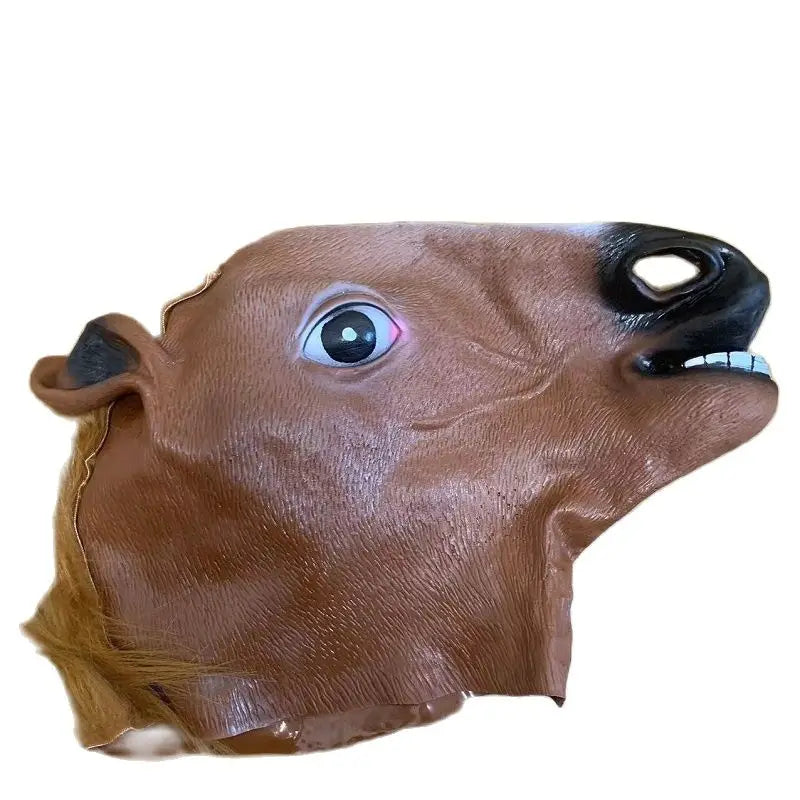 Masque de Cheval en Latex Marron à Bouche Ouverte – Image 2