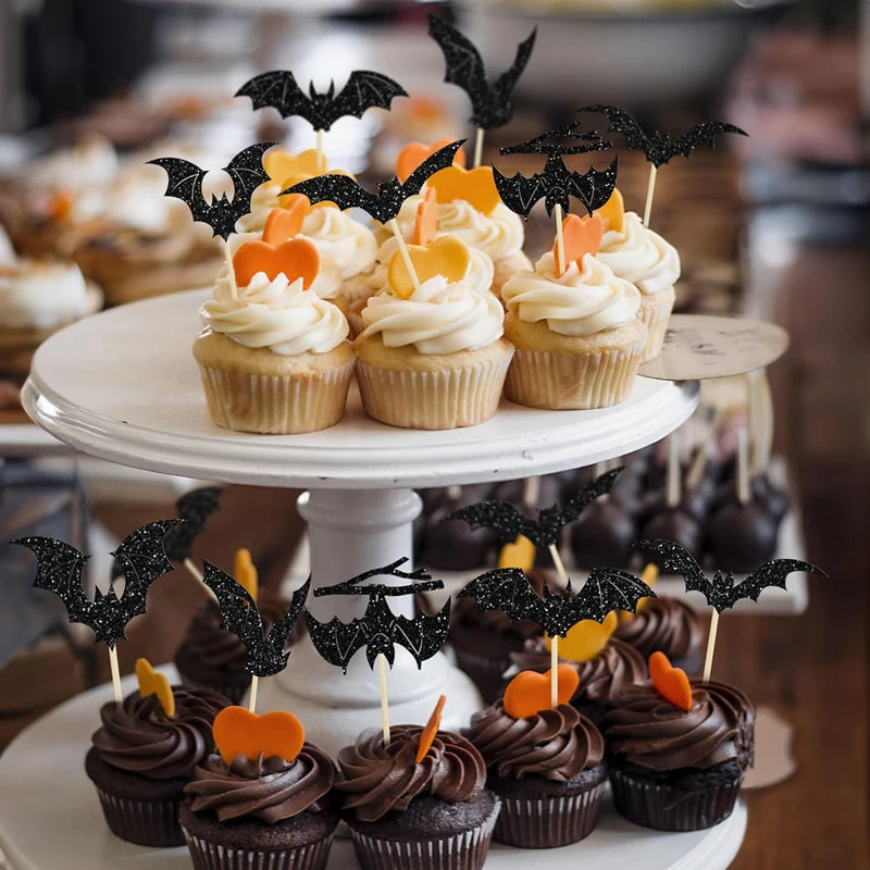 Piques à Gâteau Chauves-Souris Noires Pailletées – Image 4