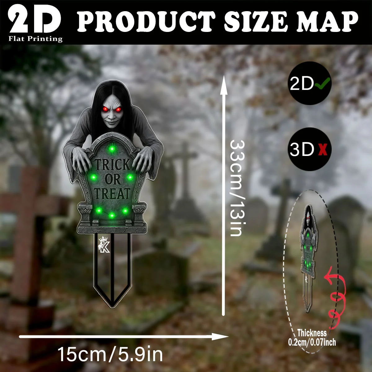 Piquet de Jardin Halloween Tombe Goule aux Yeux Rouges – Image 3