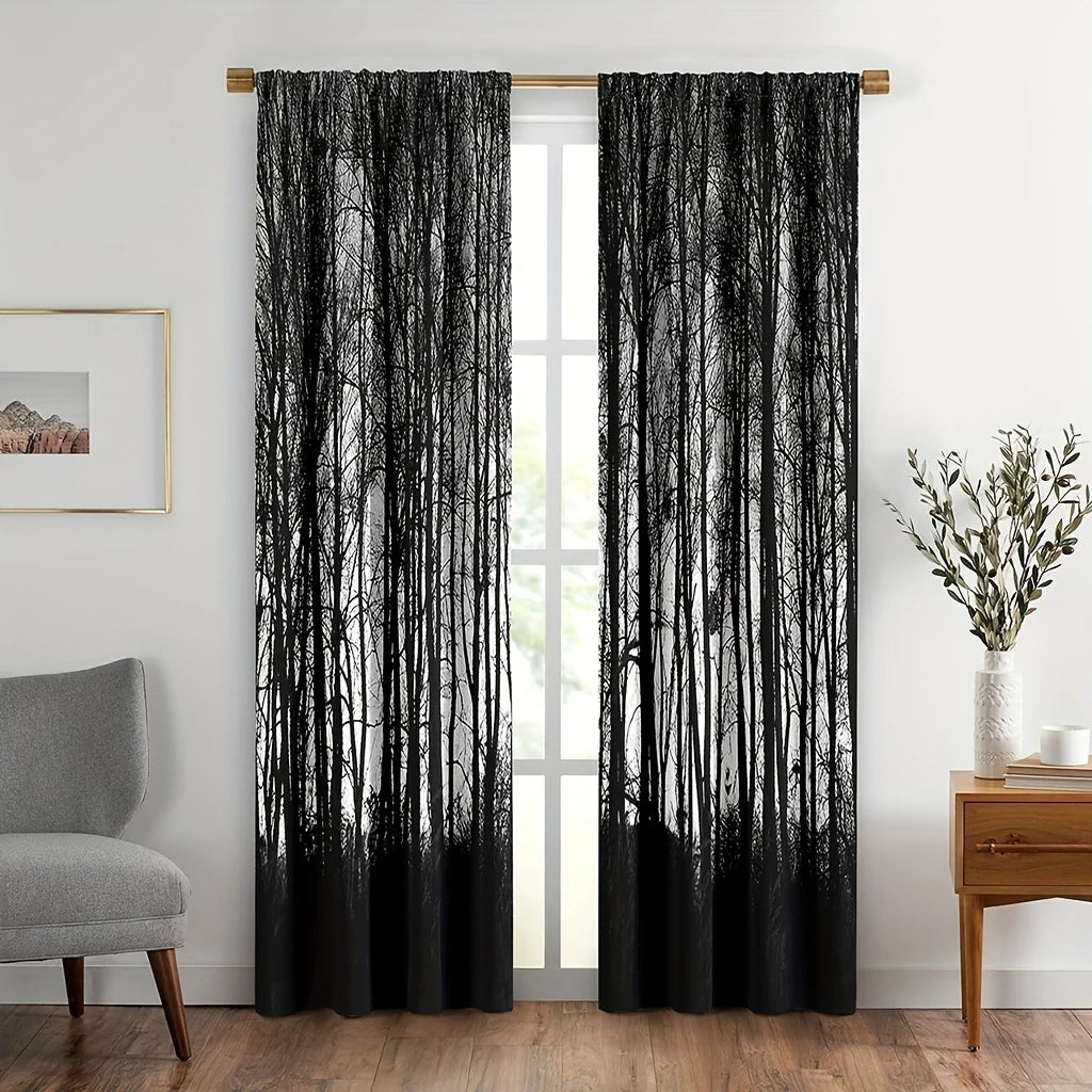Rideaux Graphiques à Silhouette d'Arbres Noirs – Image 2