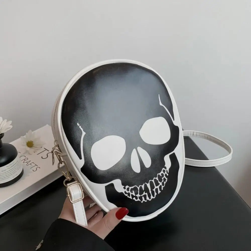 Sac à Bandoulière Rond Tête de Mort Noir et Blanc – Image 8