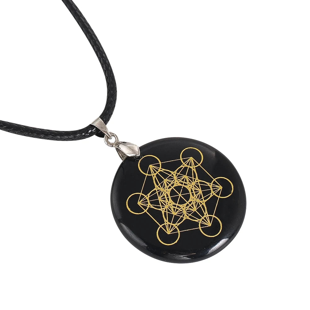 Collier en Pierre Noire avec Cube de Métatron Or – Image 6