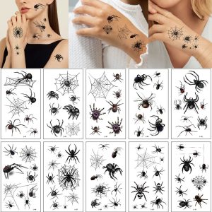 Tatouages Éphémères Araignées Noires et Toiles Effrayantes