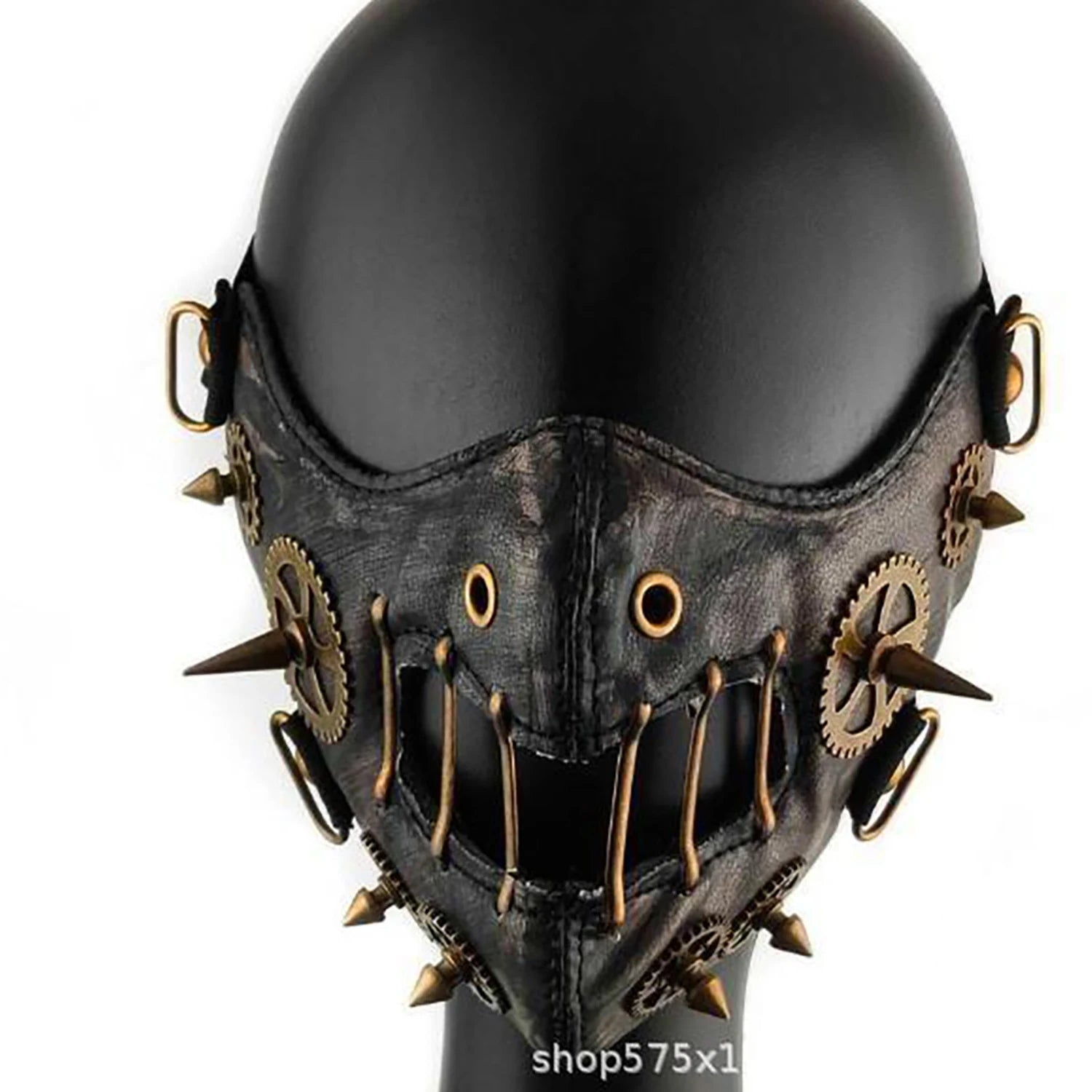Masque Steampunk Noir Vieilli et Engrenages de Bronze – Image 2