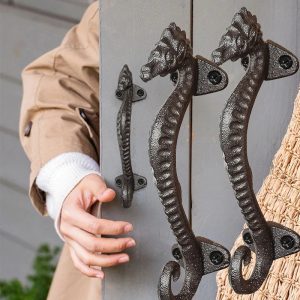 Poignée de Porte en Fonte Rustique à Tête de Dragon