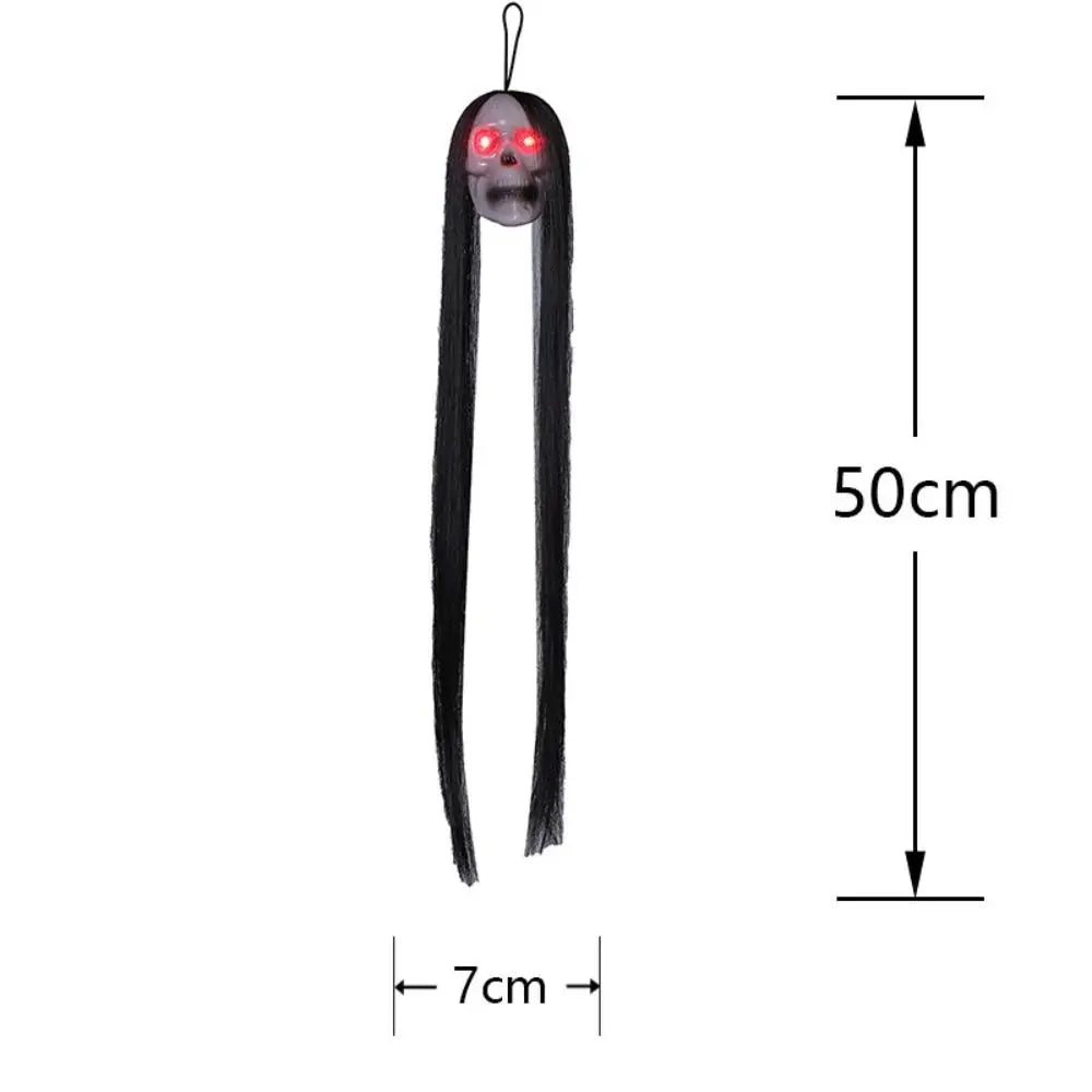 Tête de Mort d'Halloween à Yeux Rouges et Cheveux Noirs – Image 6