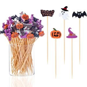 Pics à Gâteau Halloween Citrouille, Fantôme, Chapeau