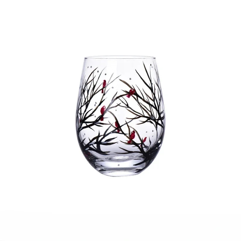 Verre à Vin Peint à la Main Motifs Arbres Saisons – Image 8