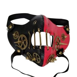 Masque Steampunk Noir et Rouge à Engrenages et Piques