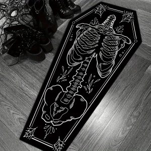 Tapis de Sol Gothique en Cercueil Squelette à l'Épée
