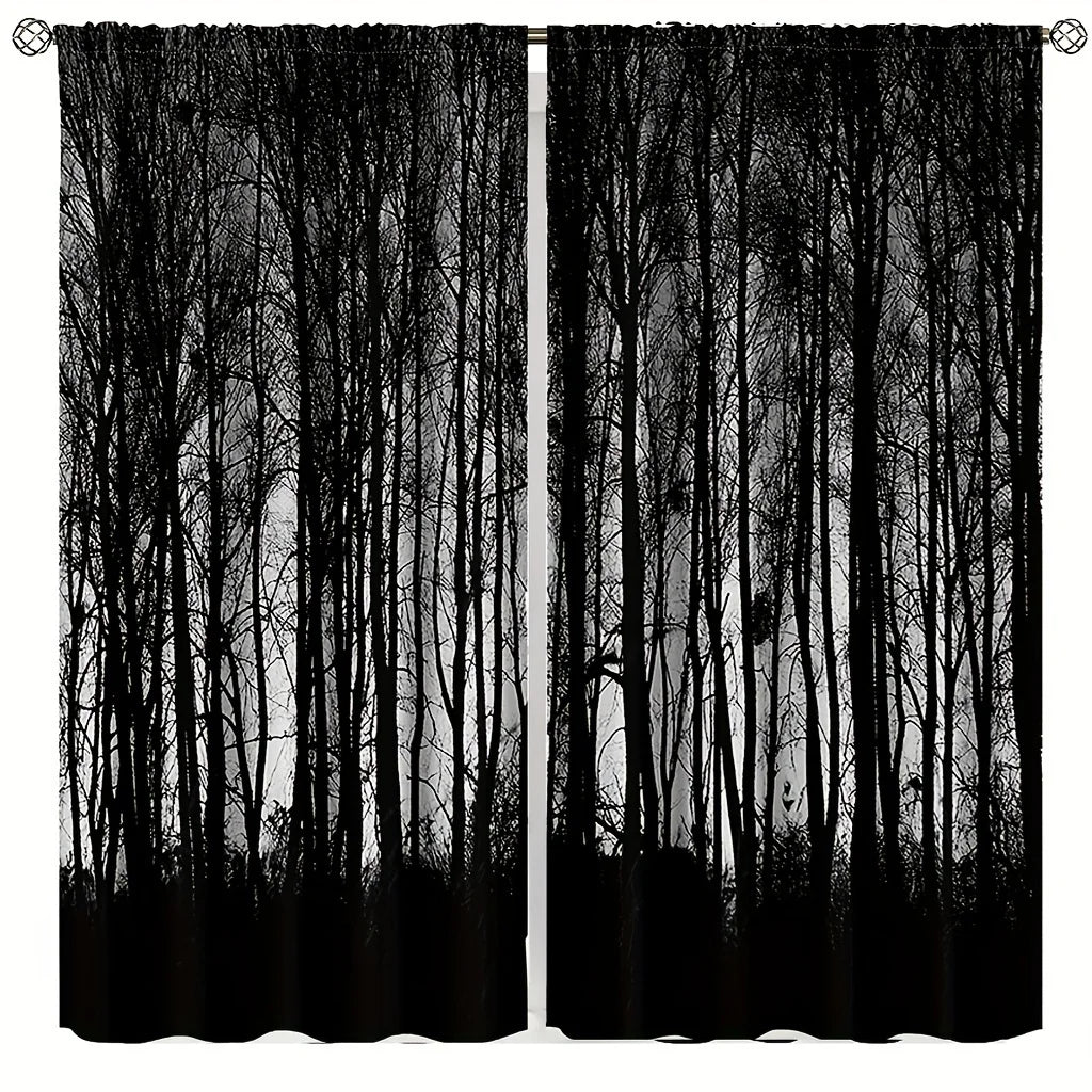 Rideaux Graphiques à Silhouette d'Arbres Noirs – Image 6