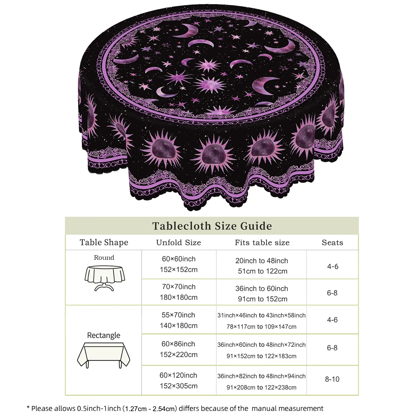 Nappe Ronde Noire Céleste à Bordure Ornée Violette – Image 5