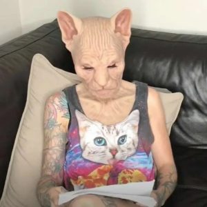 Masque en Latex Tête Complète de Chat Sphynx Réaliste