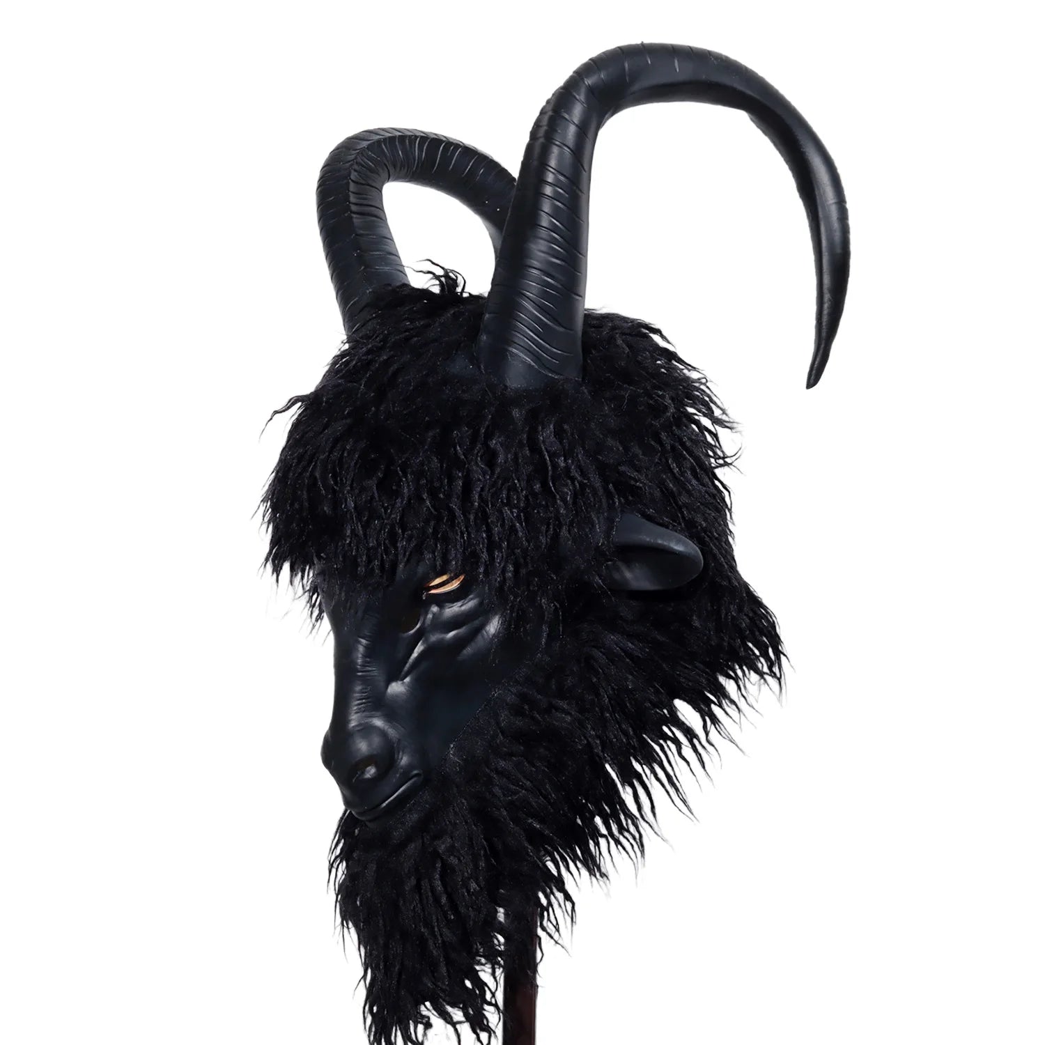 Masque de Bouc Noir en Fausse Fourrure à Cornes – Image 3