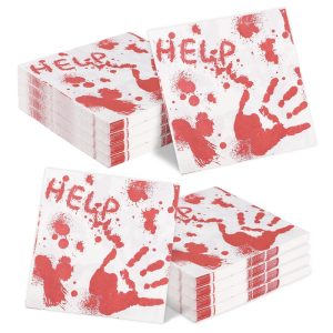 Serviettes en Papier Horreur "HELP" et Main Sanglante