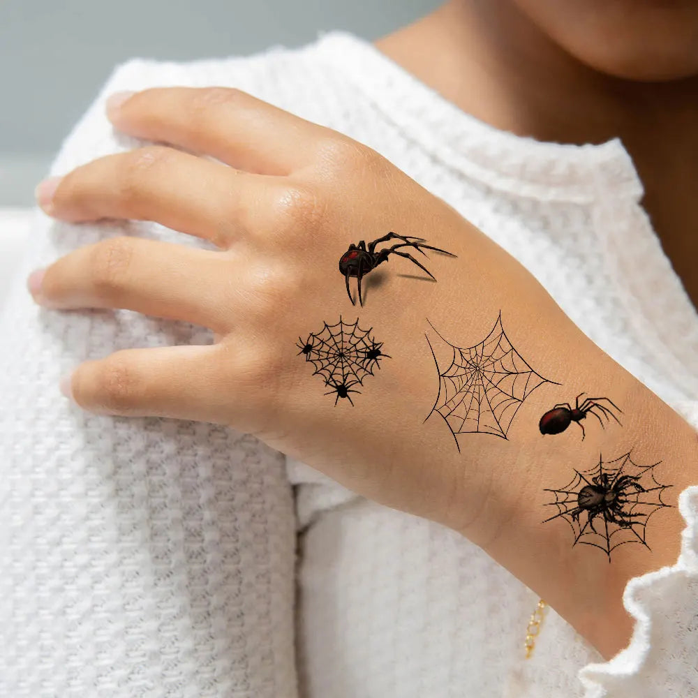 Tatouages Éphémères Araignées Noires et Toiles Effrayantes – Image 3