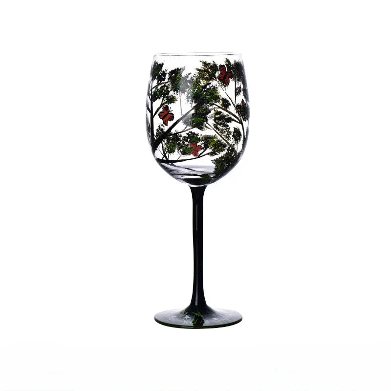 Verre à Vin Peint à la Main Motifs Arbres Saisons – Image 14