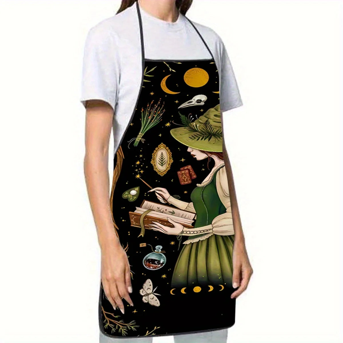 Tablier de Cuisine à Motif Sorcière et Lunes Mystiques – Image 2