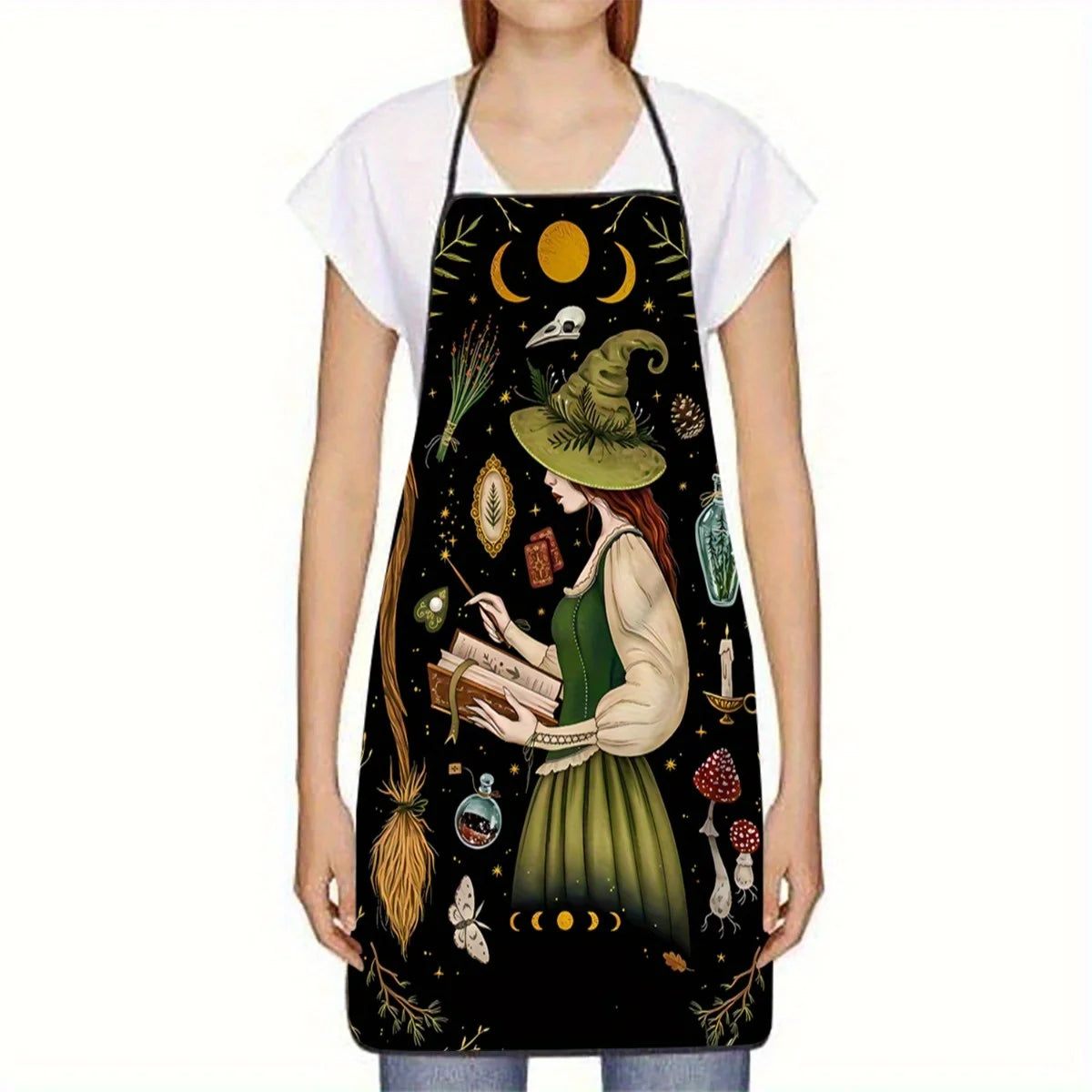 Tablier de Cuisine à Motif Sorcière et Lunes Mystiques – Image 4
