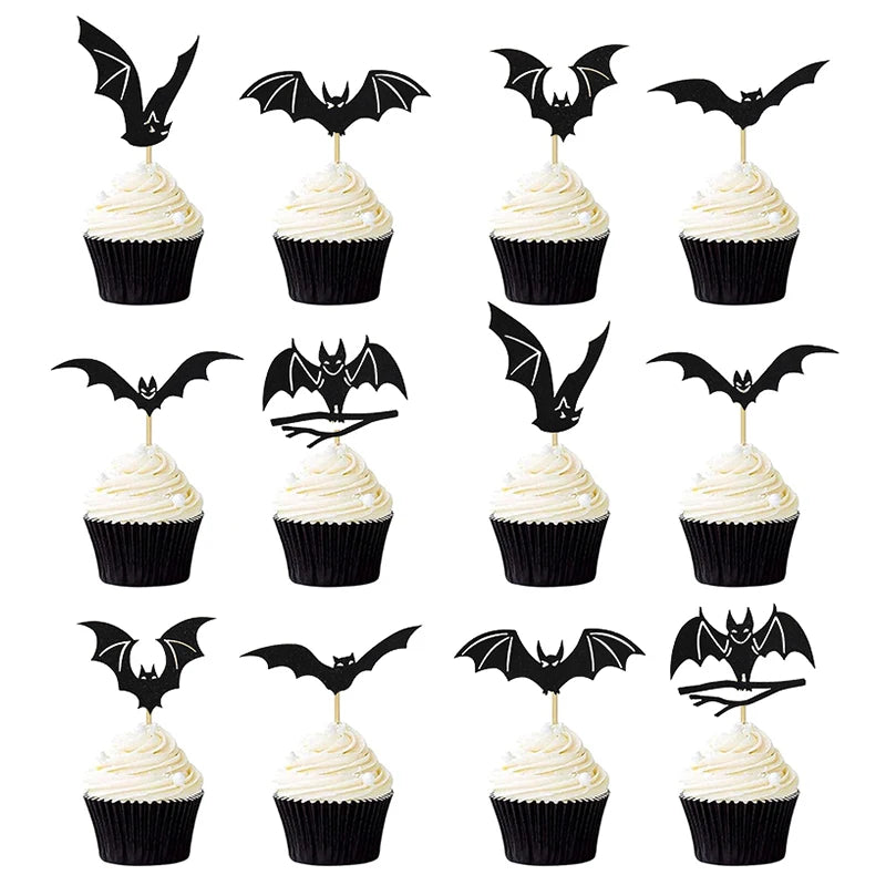 Piques à Gâteau Chauves-Souris Noires Pailletées – Image 3