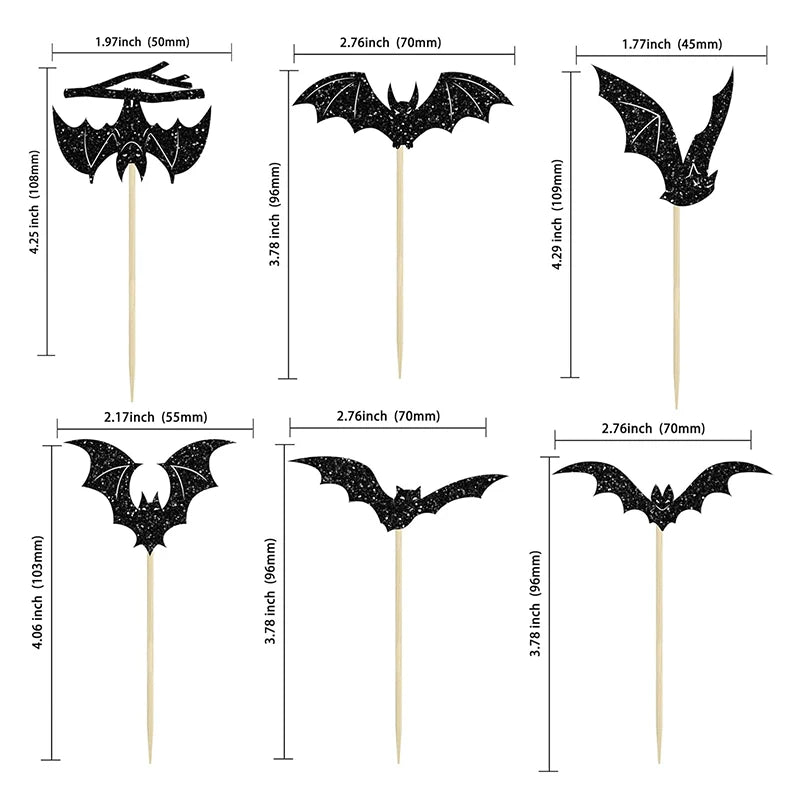 Piques à Gâteau Chauves-Souris Noires Pailletées – Image 2