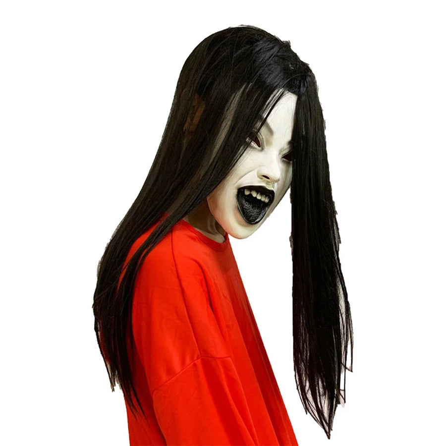 Masque d'Horreur Fantôme aux Cheveux Noirs Longs – Image 3