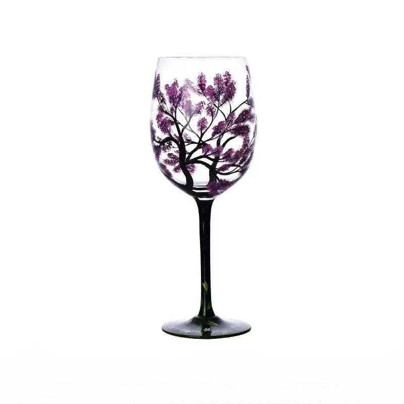 Verre à Vin Peint à la Main Motifs Arbres Saisons – Image 7