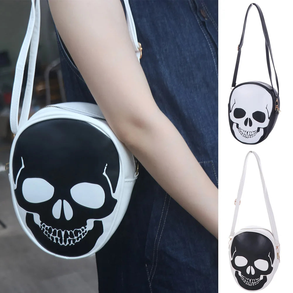 Sac à Bandoulière Rond Tête de Mort Noir et Blanc – Image 2