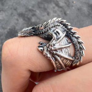 Bague Dragon Ajustable en Argent Oxydé
